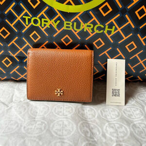 Tory Burch Blake Color Block Mini Wallet Bourbon Cornbread Brown Tan Gold Yellow